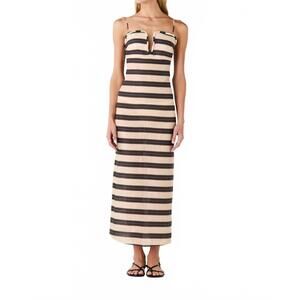 NEW JUAN DE DIOS antonia linen midi dress in ivory & navy stripes